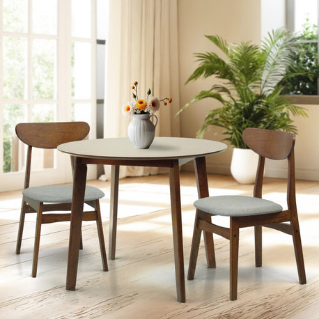 Solid Wood 3-Piece Dining Set, Medium Brown, Yumiko Side Chairs