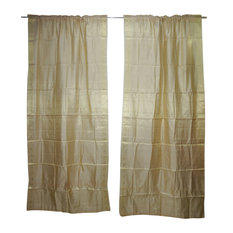 Mogul Interior - 2 Beige Sari Curtain Drape Window Treatment Rod Pocket Home Decor 96X44 - Curtains