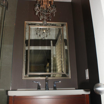 Small Ensuite Bathroom from Original builders pinks and whites to DECADENCE
