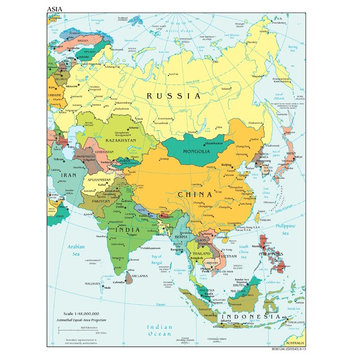 Asia Map, Political, Peel & Stick Removable Wall Decal