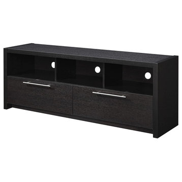 Modern TV Stand, 3 Open Shelves and 2 Cabinets With Drop Down Doors, Espresso
