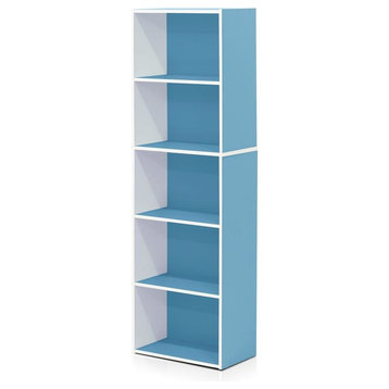 Furinno 11055 5-Tier Reversible Color Open Shelf Bookcase, White/Light Blue