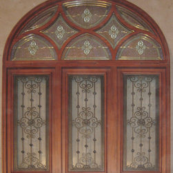 Wrought Iron Door with Wide Sidelights and Transom - Front Doors