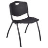 Cain 42" Round Breakroom Table- Grey & 4 'M' Stack Chairs- Black