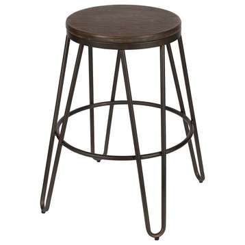 Set of 4 Mid Century Modern Bar Stool, Hairpin Legs With Round Wood Seat, Gray