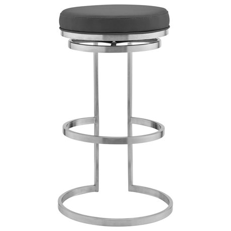 Armen Living Vander 30" Faux Leather & Metal Swivel Bar Stool in Gray