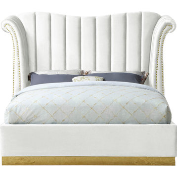Flora Velvet Bed, White, King