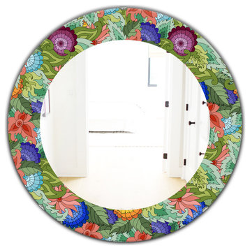 Designart Tropical Mood Foliage 2 Frameless Oval Or Round Wall Mirror, 32x32
