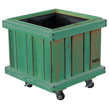 Rolling Tree 27" Cube Planter, Green Stain Finish