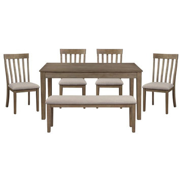 Pemberly Row 6-Piece Contemporary Wood Dining Set in Wire Brush Brown/Gray