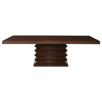 Ribbed Zig Zag Wood Pedestal Dining Table, Extendable 12 Seat Leaves
