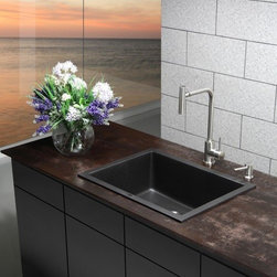 Kraus 24 2/5 inch Dual Mount Single Bowl Black Onyx Granite Kitchen Sink - Kitchen Sinks