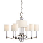 Hudson Valley Lighting - Waterloo, Nine Light Chandelier, Polished Nickel Finish, Faux Silk Shade - Striking geometry sets off the glittering flourishes of this avante garde collection. Waterloo's strong silhouette is enhanced with inspired embellishments. Cut-crystal prisms scatter the warm light of glass-sleeved candlesticks, refracting a playful cast of light across the mirror-finish of Polished Nickel surfaces. Vintage cues, like white cloth wiring inside the transparent glass sleeves, link this fresh style to an earlier era of design innovation. Waterloo's pieces are at once forward-looking and rooted in the timeless idea that beauty stems from fantastic features.