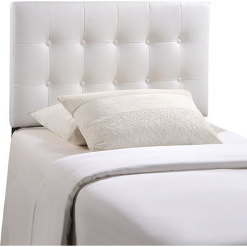 Modern Contemporary Twin Size Vinyl Headboard, White Faux Leather