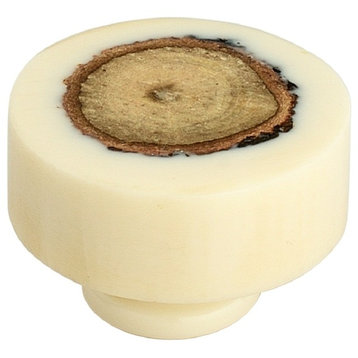 Fusion Log 1-2/5", 35mm, White and Light Brown Cabinet Knob
