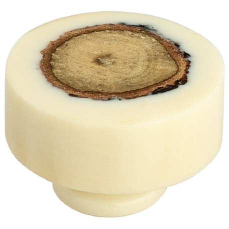 Fusion Log 1-2/5", 35mm, White and Light Brown Cabinet Knob