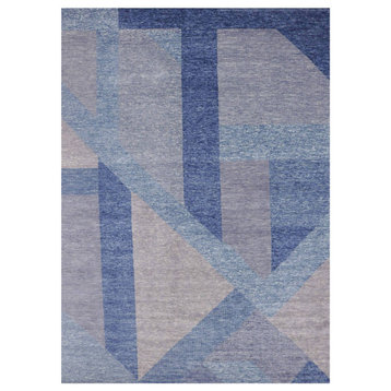 Blue Hand Knotted Geometric Art Nouveau Collection Wool Oversized Rug 12'x15'5"
