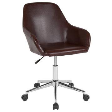 Brown Contemporary Mid-Back Home Office Chair Full Rotation 360 Degree Swivel
