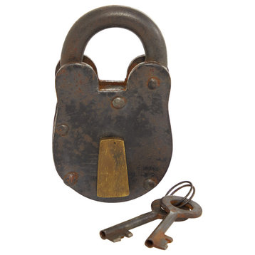 Vintage Bronze Brass Metal Lock And Key 01100