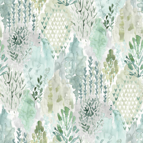 Green Watercolor Tree Mosaic Peel & Stick Wallpaper