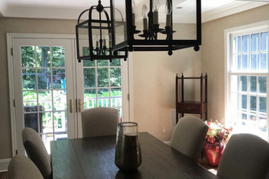Kitchen/dining room combo - large farmhouse kitchen/dining room combo idea in New York with gray walls