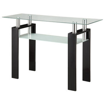 Glass Top Sofa Table With 1 Bottom Shelf, Clear And Black