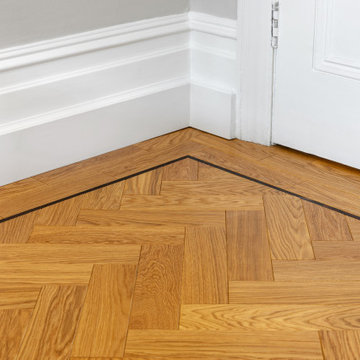 Natural Oiled  Herringbone Parquet -Double border with wenge inlay