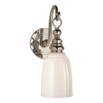 Boston Loop Arm Wall Sconce, 1-Light, Chrome, White Glass, 12.5"H