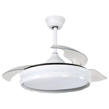 42 inch Chrome Ceiling Fan with Concealable Fan Blades, White