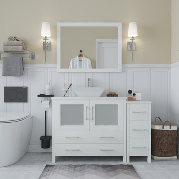 Vanity Art Vanity Set With Vessel Sink, White, 48", Led Sensor-Switch Mirror