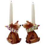 Cosmos Gifts Corp - Reindeer Candleholders, Set of 2 - Create a warm glow in your home with this set of Reindeer Candleholders. Made from ceramic with glossy finishes and colorful hand-painted details, these candleholders are festive and fun. Display them on a mantel or side table.