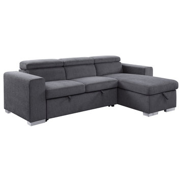 Reversible Sleeper Sectional Sofa, Modern Design With Storage Chaise, Gray
