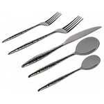 Godinger - Avellino Mirrored 18/10 Stainless Steel Flatware 20 Piece Set, Graphite - Forged with a unique texture that fits well with any decor. Its stainless steel core makes it sturdy enough for everyday use and each place setting ensures that you have all the right utensils at hand, whatever the occasion. Set includes 4 Salad Forks, 4 Dinner Forks, 4 Dinner Knifes, 4 Teaspoons, 4 Tablespoons. 8.5'' L Dinner Fork, 7.5'' L Salad Fork, 6.75'' L Teaspoon, 9.5'' L Knife, 8'' L Tablespoon