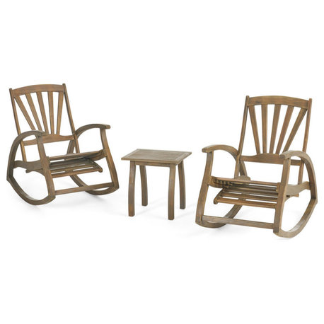 Beluga Outdoor Rustic Acacia Wood Recliner Rocking Chair with Side Table