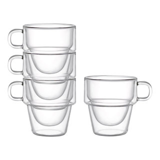 JoyJolt Stoiva Stackable Double Wall Insulated Espresso Glasses, 5 oz Set of 4, Clear