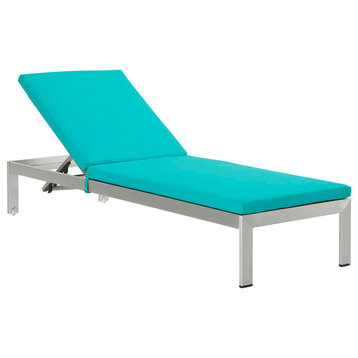 Shore Outdoor Patio Aluminum Chaise with Cushions, Silver Turquoise