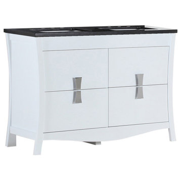 48" Double Sink Vanity, White With Black Galaxy Top
