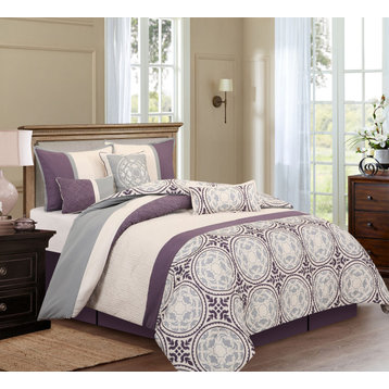 Camila 7-Piece Bedding Comforter Set, Purple, King