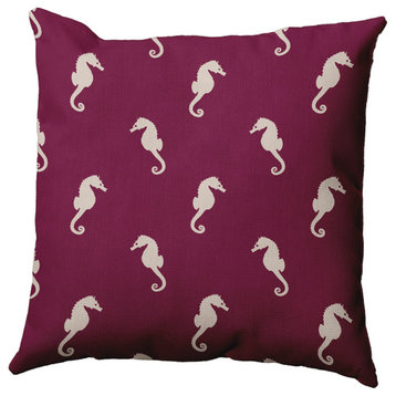 Sea Horses Polyester Indoor Pillow, Maroon Red, 16"x16"