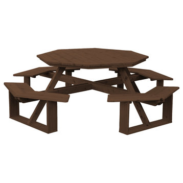 Cedar Octagon Picnic Table with Attached Benches, Mushroom Stain