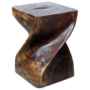 Haussmann Big Twist Wood Stool Table 14 in SQ x 20 in H Mocha Oil