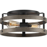 Progress Lighting - Gulliver 2-Light Weathered Gray Farmhouse Flush Mount Ceiling Light - Cultivate an up-to-date country charm with the Gulliver Collection 2-Light Weathered Gray Farmhouse Flush Mount Ceiling Light. Light sources exude a comforting country glow as they peek through the circular bands of the open-cage design. The circular bands are constructed from a faux-wood coated in a weathered gray finish accented by graphite ceiling plate and metal details for perfect modern rustic character. For ideal illumination, use 2 medium base bulbs that are sold separately (60w max - LED/CFL/incandescent). The ceiling light is compatible with dimmable bulbs. Incorporate clear light bulbs for a pinch of contemporary shine or opt for vintage bulbs to enhance the light fixture's rustic demeanor. The flush mount's rustic design is ideal for any hallway, stairwell, entryway, closet, pantry, kitchen, or sitting room in coastal and farmhouse style settings. It's time to breathe new life into the mundane every day with timeless and truly transformative lighting. Make your purchase today to begin your journey to a whole new lighting experience. Progress Lighting products are designed for exceptional quality, reliability, and functionality.