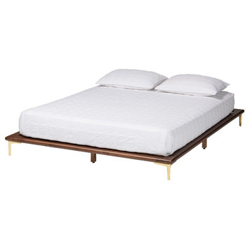 Pemberly Row Walnut Brown Wood and Gold Metal King Size Bed Frame