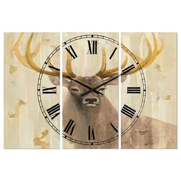 Goldern Deer Iii Farmhouse 3 Panels Metal Clock