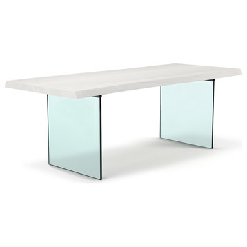 Brooks Dining Table, White Wash, Clear, 40"x116", Glass Base
