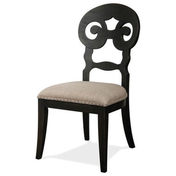 Riverside Mix-n-match Wood Scroll Back Dining Side Chair in Rubbed Black