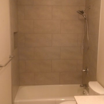 BATHROOM - 12" x 24" Gray Wall Tile / 5" x 24" Wood Plank Floor Tile