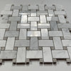 Carrara Venato Marble 1x2 Basketweave Mosaic Tile Gray Dots Polished, 1 sheet