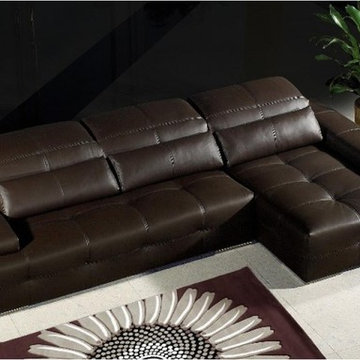 Brown Leather Sectional Sofa with Adjustable Headrests