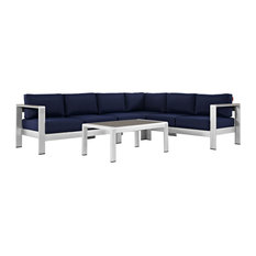 Shore 5-Piece Outdoor Aluminum Sectional Sofa Set, Silver Navy